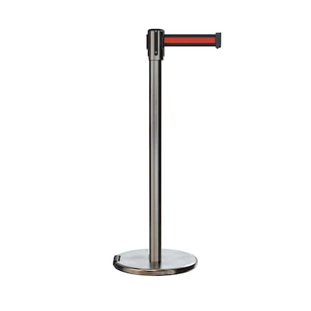 Retractable Belt Rolling Stanchion, 2ft Sat.Steel Post  9ft. Bk/R H